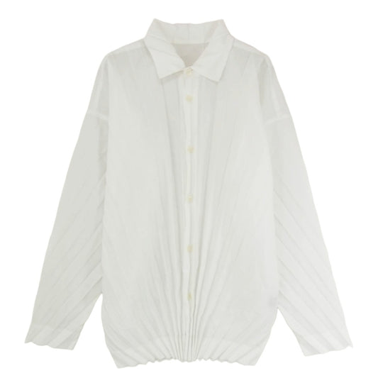 HOMME PLISSE ISSEY MIYAKE オム プリッセ イッセイミヤケ HP71FJ007 プリーツ 長袖 シャツ ホワイト系 3【中古】