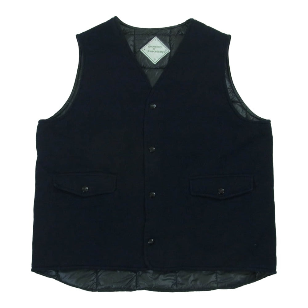 ネセサリーオアアンネセサリー 23AW 90011876 N.O.UN MAINE VEST SOLID ウール コットン ツイル 中綿 ベスト ダークネイビー系 2【中古】