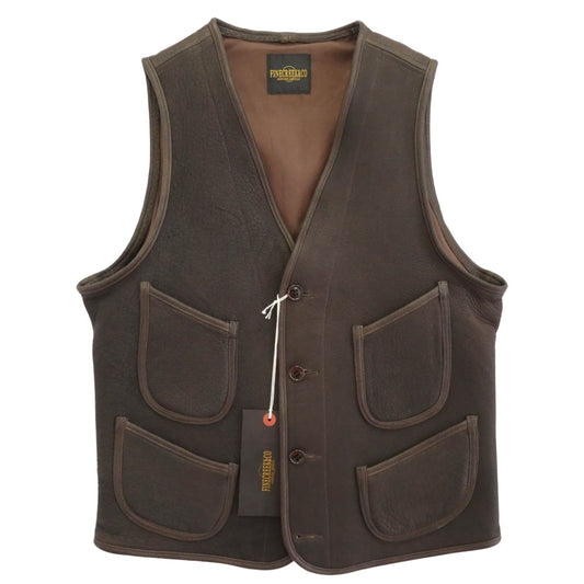 FINE CREEK LEATHERS ファインクリークレザー ACVE004 FINE CREEK & Co Jefferson Deer ジェファーソン ディアスキン フルベジタブルタンニン レザー ベスト ブラウン系 36【新古品】【未使用】【中古】