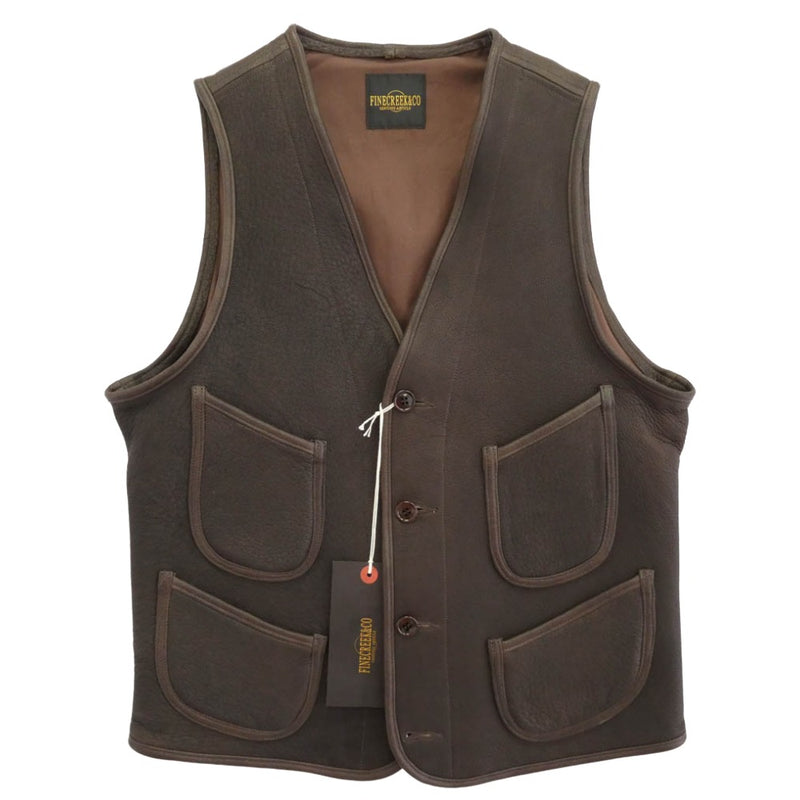 FINE CREEK LEATHERS ファインクリークレザー ACVE004 FINE CREEK & Co Jefferson Deer ジェファーソン ディアスキン フルベジタブルタンニン レザー ベスト ブラウン系 36【新古品】【未使用】【中古】