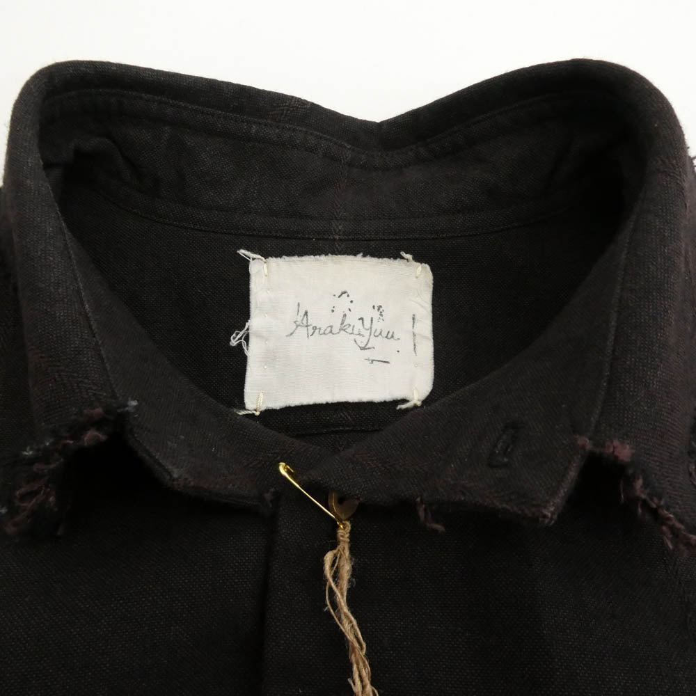 アラキユウ S06 NTKOWL RAW CUT POINTED COLLAR NARROW SHIRT IN SPECIAL FABRIC ローカット ポインテッドカラー ナロー 長袖 シャツ イン スペシャルファブリック ダークブラウン系 1【中古】