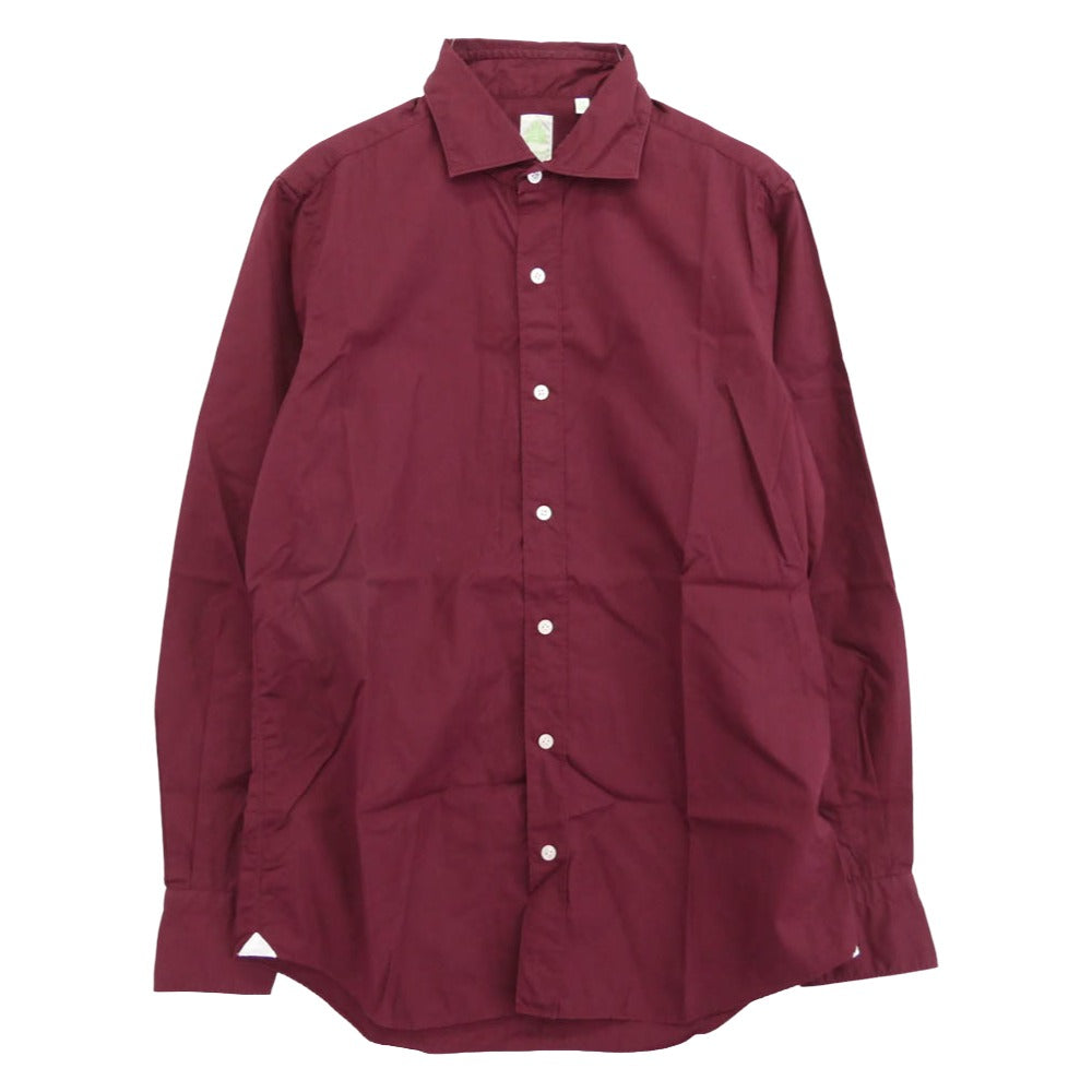 フィナモレ ワイドカラー 長袖 シャツ コットンストレッチ エンジ系 ワインレッド系 M【中古】