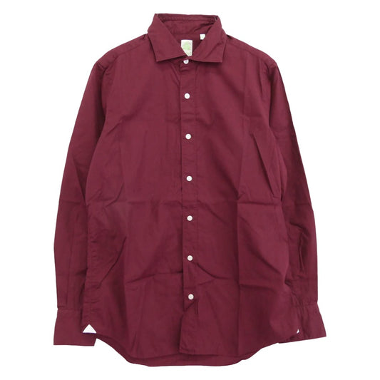 フィナモレ ワイドカラー 長袖 シャツ コットンストレッチ エンジ系 ワインレッド系 M【中古】