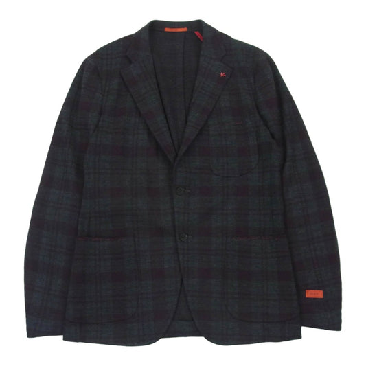 イザイア イタリア製 POMPEI ポンペイ チェック柄 ウール テーラード ジャケット グレー系 ワインレッド系 48【極上美品】【中古】