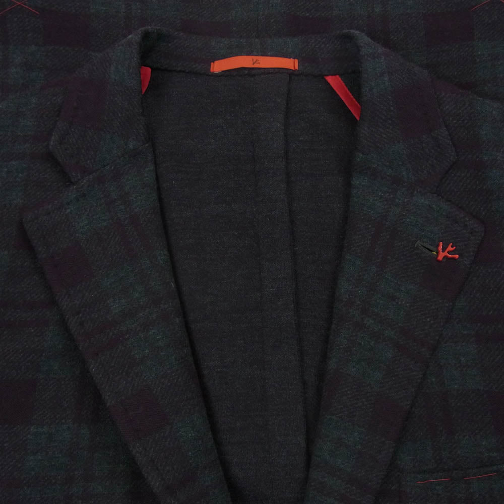 イザイア イタリア製 POMPEI ポンペイ チェック柄 ウール テーラード ジャケット グレー系 ワインレッド系 48【極上美品】【中古】