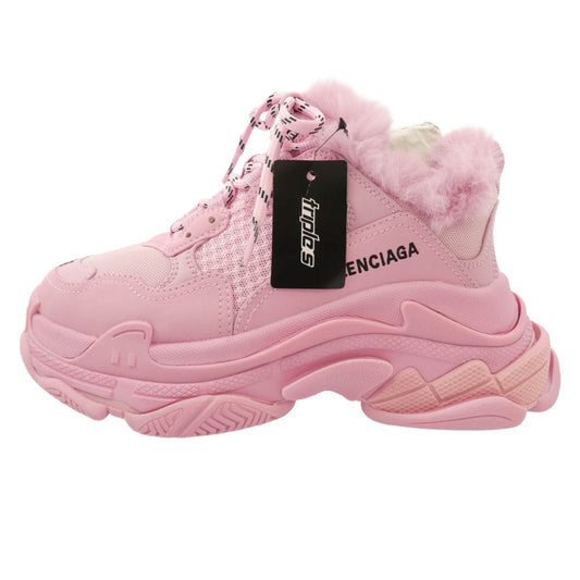 BALENCIAGA バレンシアガ 【フェイクバスターズ鑑定済み】TRIPLE S TRAINERS FUR トリプルS トリプルエス フェイクファー スニーカー ピンク系 24cm【極上美品】【中古】