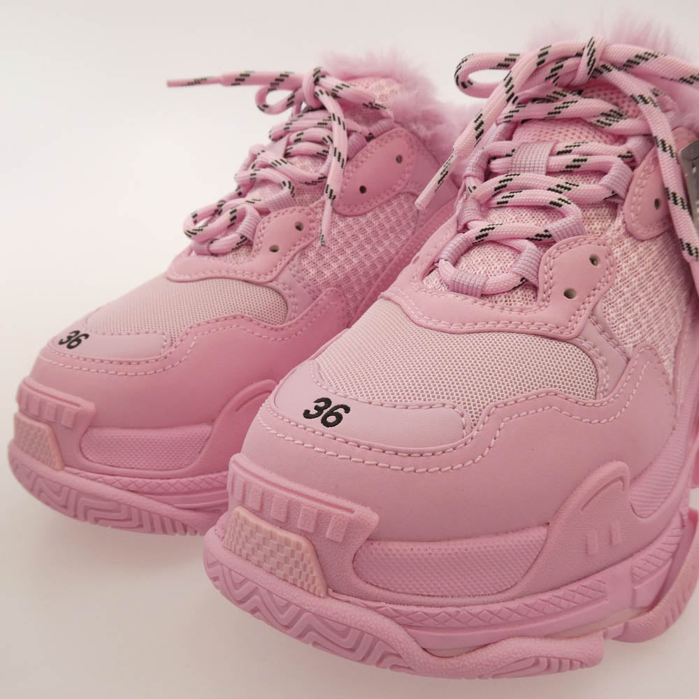 BALENCIAGA バレンシアガ 【フェイクバスターズ鑑定済み】TRIPLE S TRAINERS FUR トリプルS トリプルエス フェイクファー スニーカー ピンク系 24cm【極上美品】【中古】