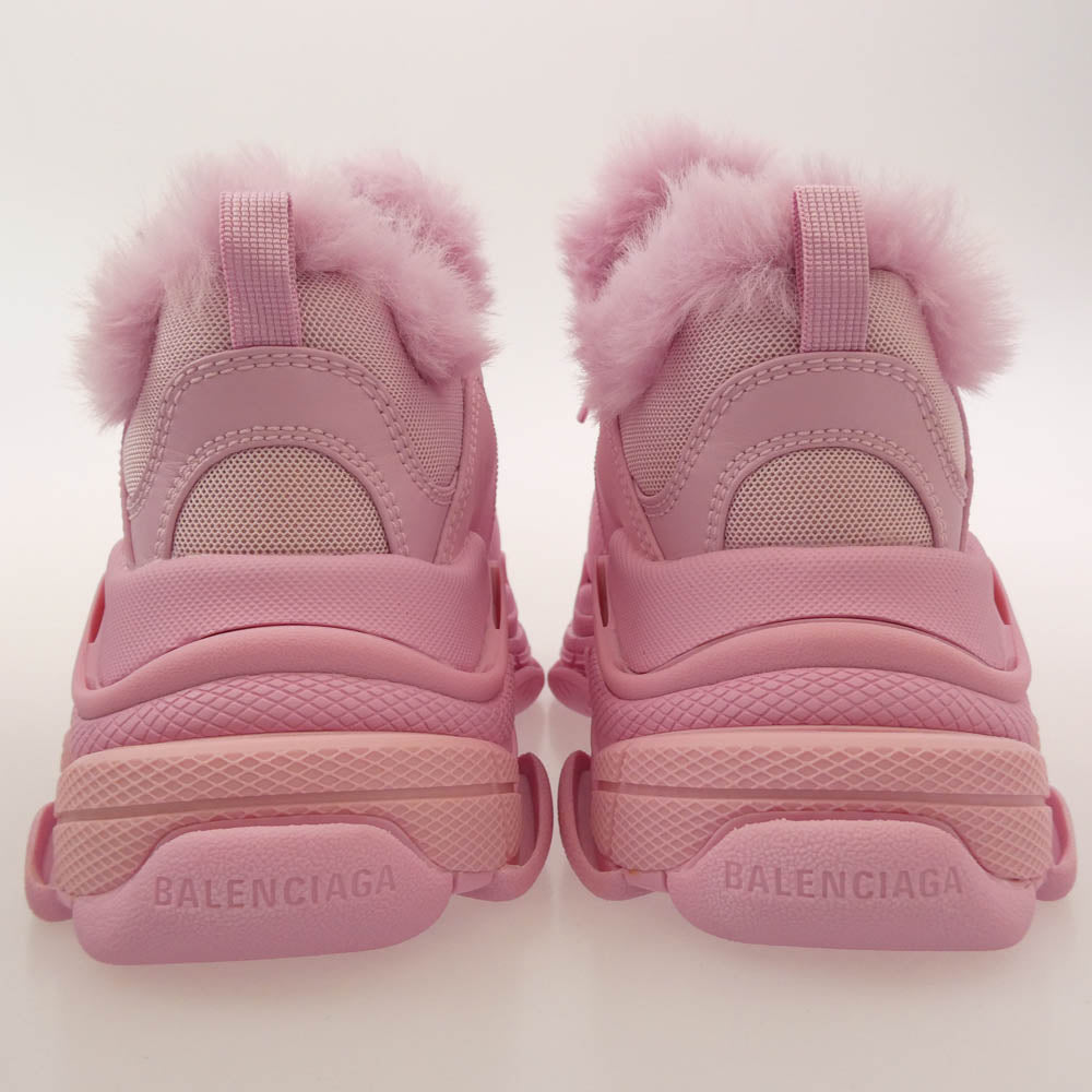 BALENCIAGA バレンシアガ 【フェイクバスターズ鑑定済み】TRIPLE S TRAINERS FUR トリプルS トリプルエス フェイクファー スニーカー ピンク系 24cm【極上美品】【中古】