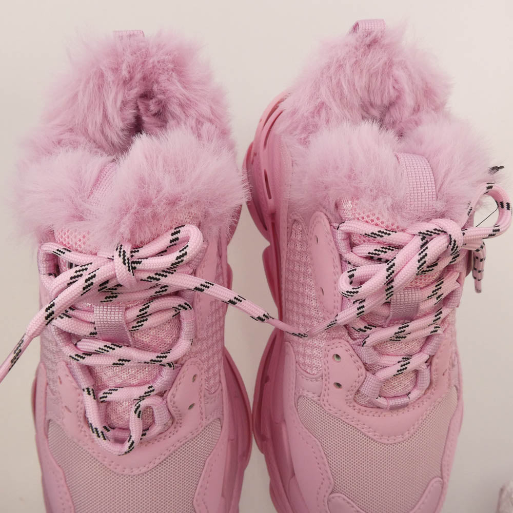 BALENCIAGA バレンシアガ 【フェイクバスターズ鑑定済み】TRIPLE S TRAINERS FUR トリプルS トリプルエス フェイクファー スニーカー ピンク系 24cm【極上美品】【中古】