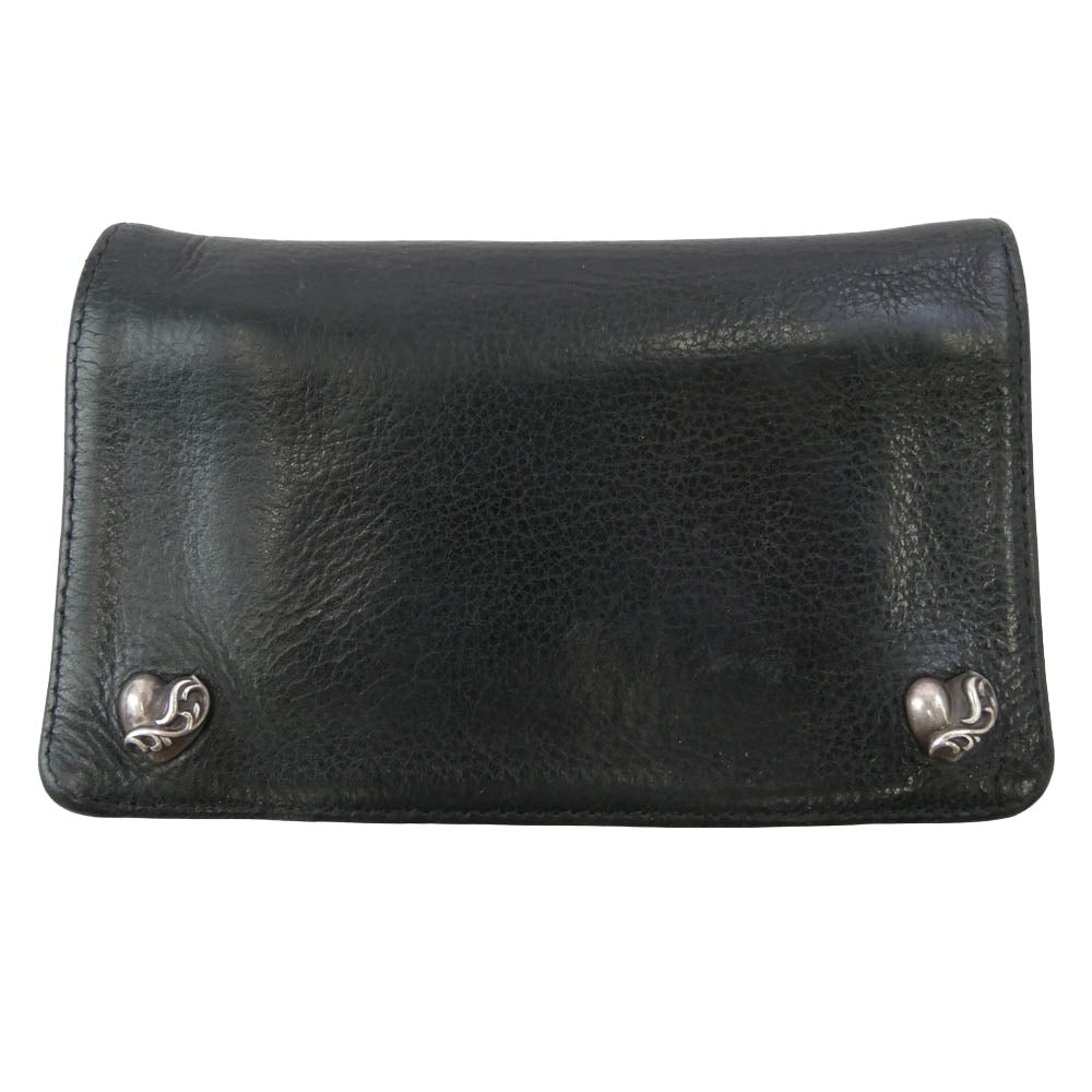 CHROME HEARTS クロムハーツ（原本無） 1ZIP HEART 1ジップ ハートボタン レザーウォレット コンパクトウォレット 財布 ブラック系【中古】