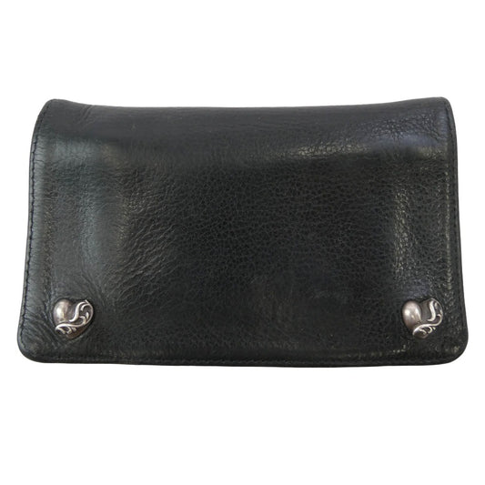 CHROME HEARTS クロムハーツ（原本無） 1ZIP HEART 1ジップ ハートボタン レザーウォレット コンパクトウォレット 財布 ブラック系【中古】