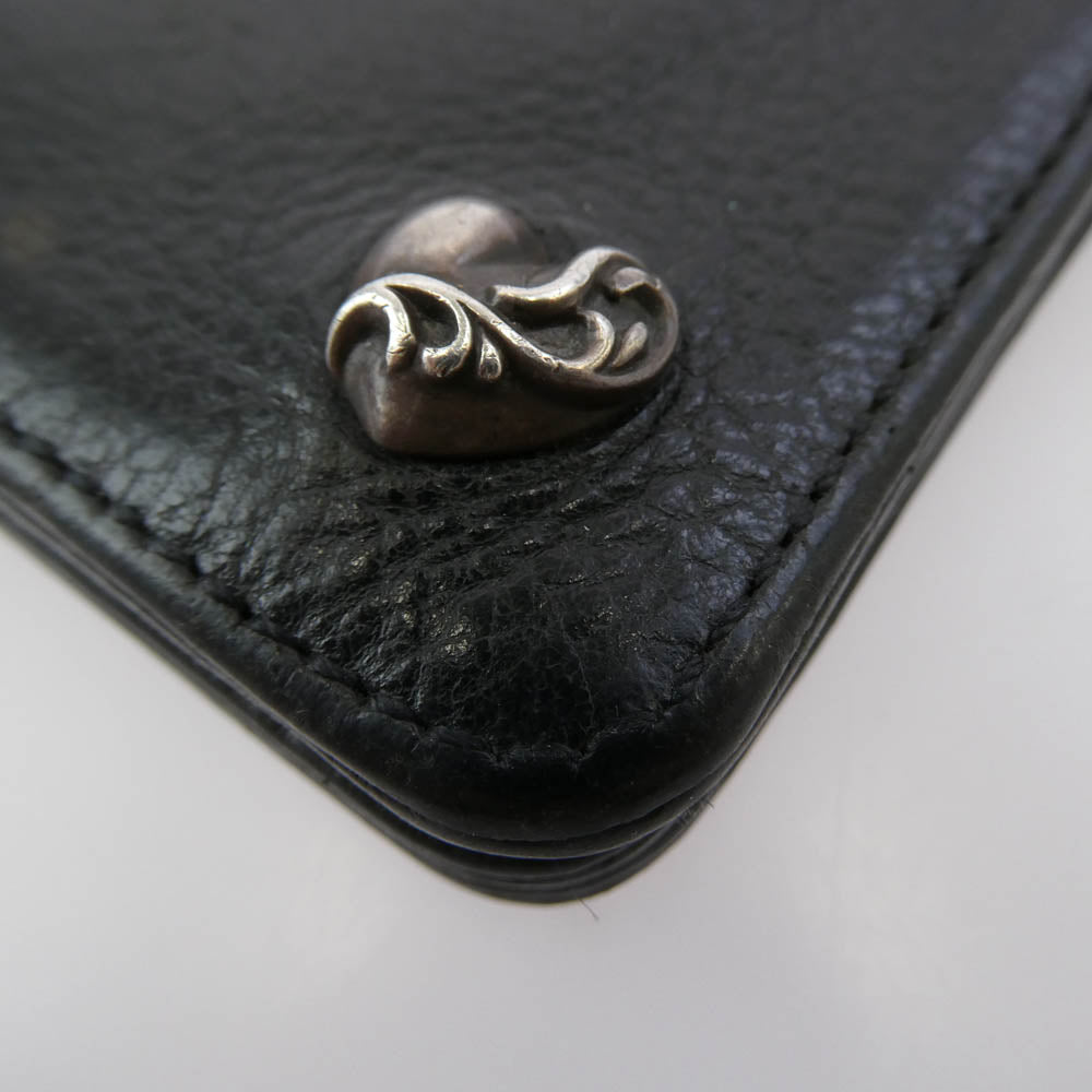 CHROME HEARTS クロムハーツ（原本無） 1ZIP HEART 1ジップ ハートボタン レザーウォレット コンパクトウォレット 財布 ブラック系【中古】
