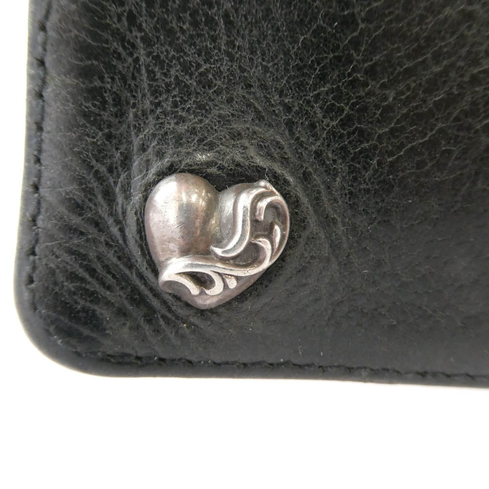 CHROME HEARTS クロムハーツ（原本無） 1ZIP HEART 1ジップ ハートボタン レザーウォレット コンパクトウォレット 財布 ブラック系【中古】