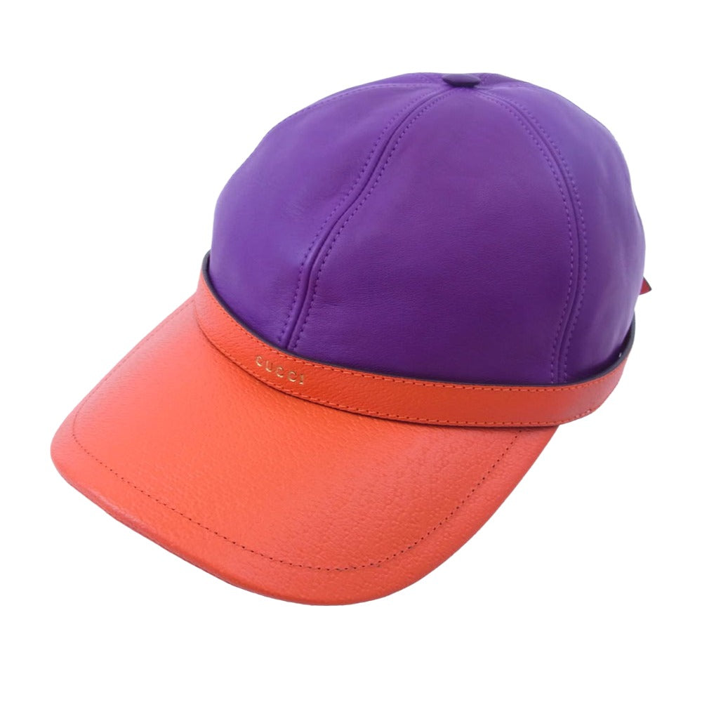 GUCCI グッチ 7289643 3HARA イタリア製 バイカラー 6パネル レザー ベースボール キャップ 帽子 パープル系 M/57cm【極上美品】【中古】