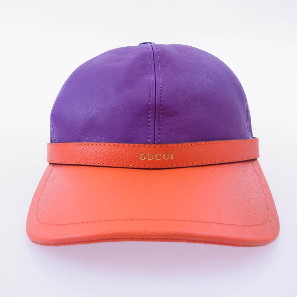 GUCCI グッチ 7289643 3HARA イタリア製 バイカラー 6パネル レザー ベースボール キャップ 帽子 パープル系 M/57cm【極上美品】【中古】