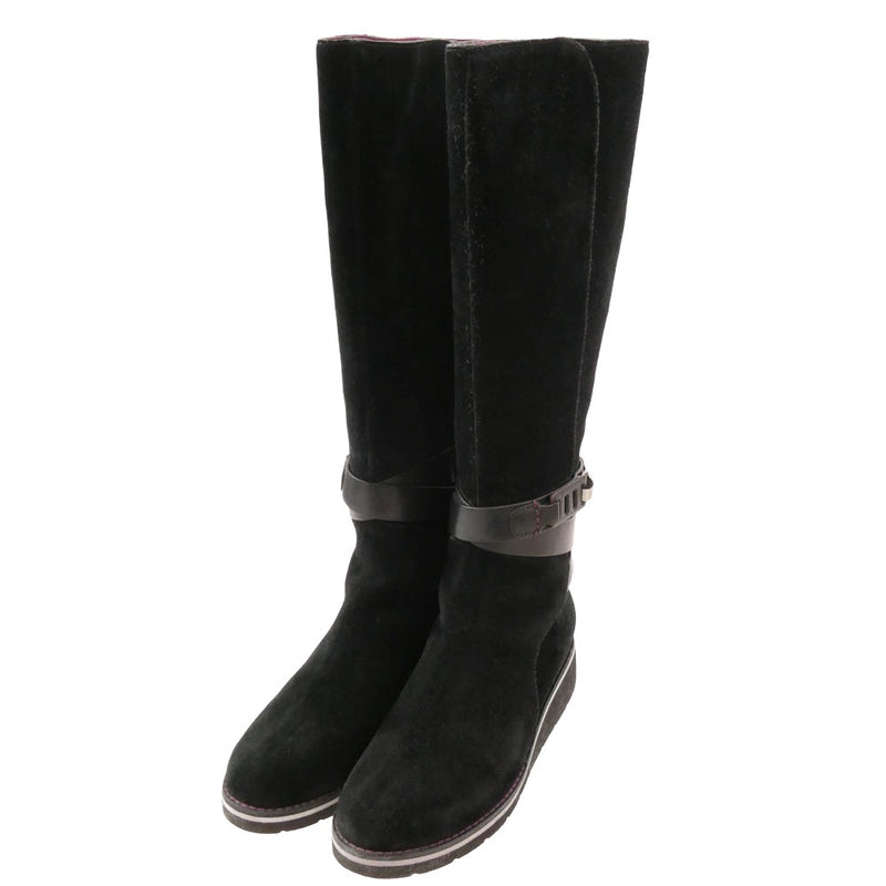 COLE HAAN コールハーン スエード レザー ロング ブーツ ブラック系 6.5B【中古】