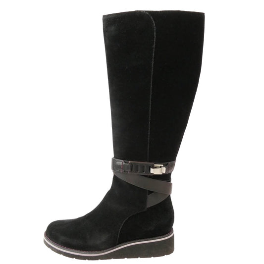 COLE HAAN コールハーン スエード レザー ロング ブーツ ブラック系 6.5B【中古】