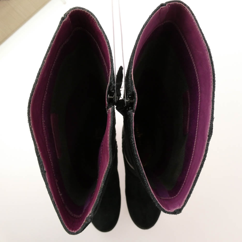COLE HAAN コールハーン スエード レザー ロング ブーツ ブラック系 6.5B【中古】