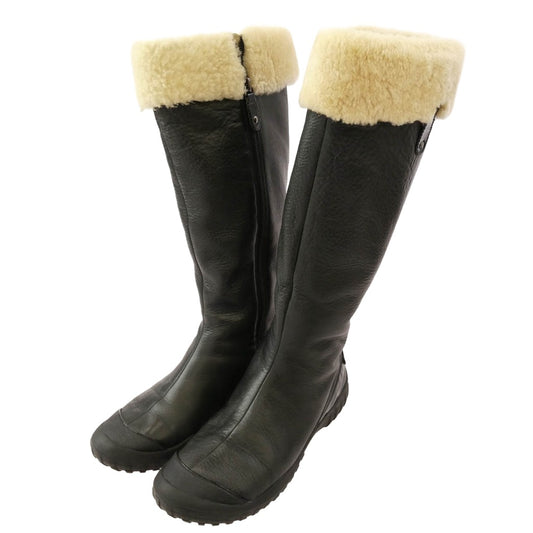 COLE HAAN コールハーン ファー レザー ロング ブーツ ブラック系 7B【中古】