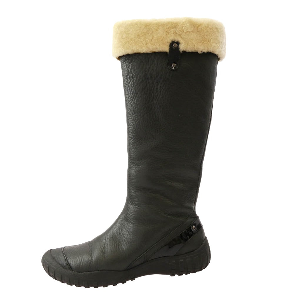 COLE HAAN コールハーン ファー レザー ロング ブーツ ブラック系 7B【中古】