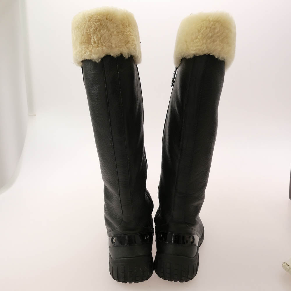COLE HAAN コールハーン ファー レザー ロング ブーツ ブラック系 7B【中古】