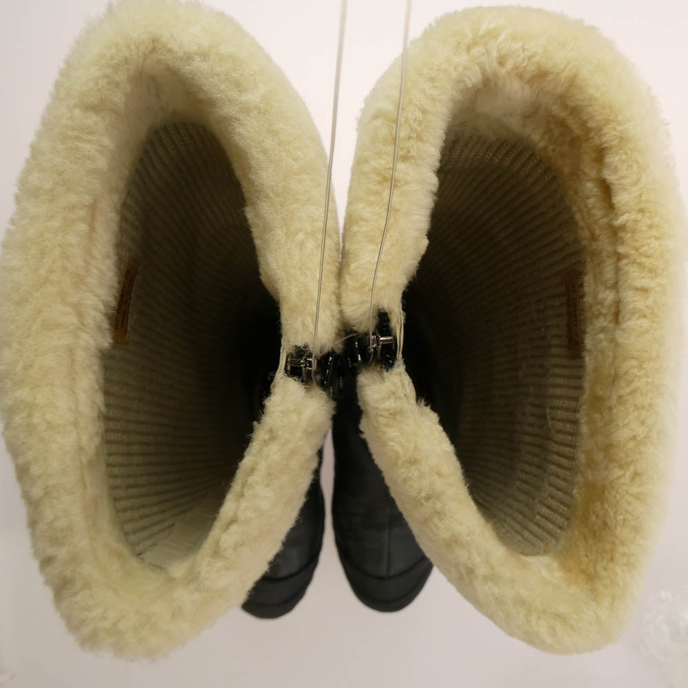 COLE HAAN コールハーン ファー レザー ロング ブーツ ブラック系 7B【中古】