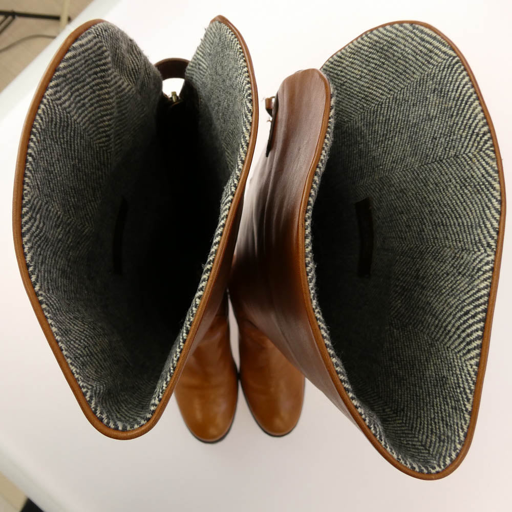 COLE HAAN コールハーン バックジップ レザー ロング ブーツ ブラウン系 7B【中古】