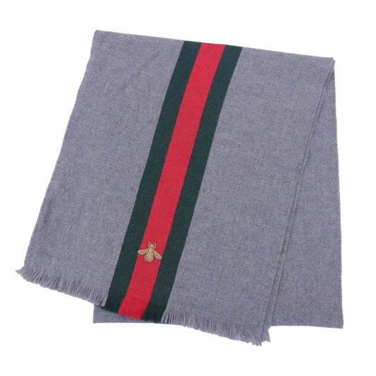 GUCCI グッチ 475513 カシミヤシルク混 ビー ハチ刺繍 マフラー ストール グレー系 37×180cm【中古】