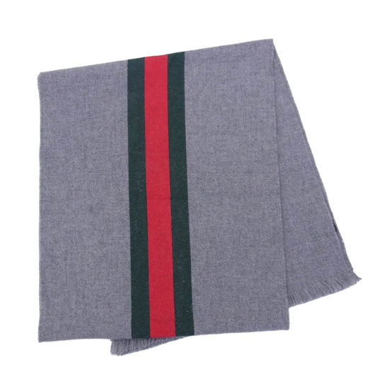 GUCCI グッチ 475513 カシミヤシルク混 ビー ハチ刺繍 マフラー ストール グレー系 37×180cm【中古】