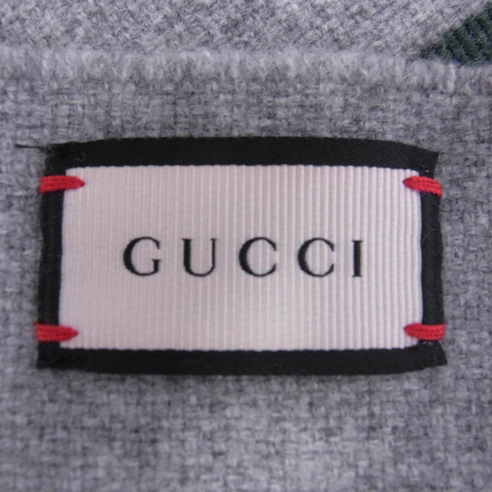 GUCCI グッチ 475513 カシミヤシルク混 ビー ハチ刺繍 マフラー ストール グレー系 37×180cm【中古】