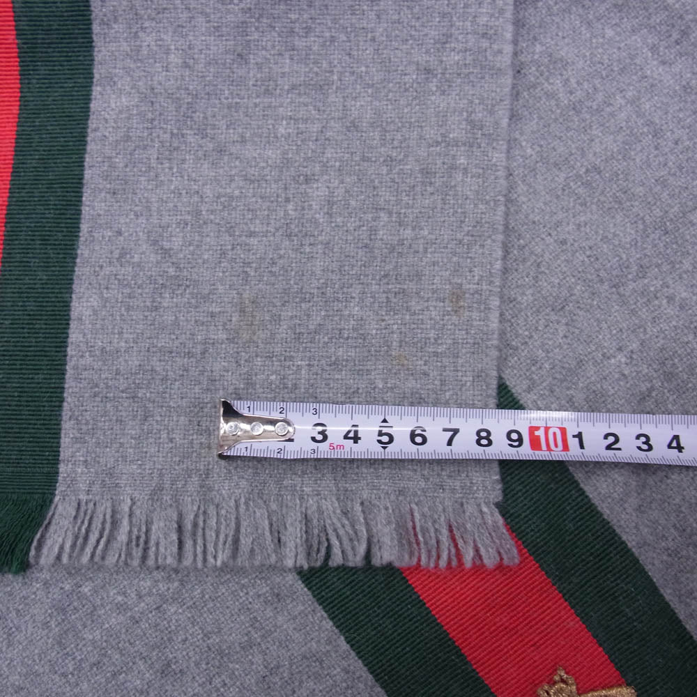 GUCCI グッチ 475513 カシミヤシルク混 ビー ハチ刺繍 マフラー ストール グレー系 37×180cm【中古】