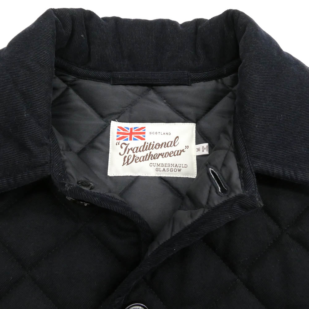 Traditional Weatherwear トラディショナルウェザーウェア MACKJ202006 襟コーデュロイ 中綿 ウール キルティング ジャケット ブラック系 36【中古】