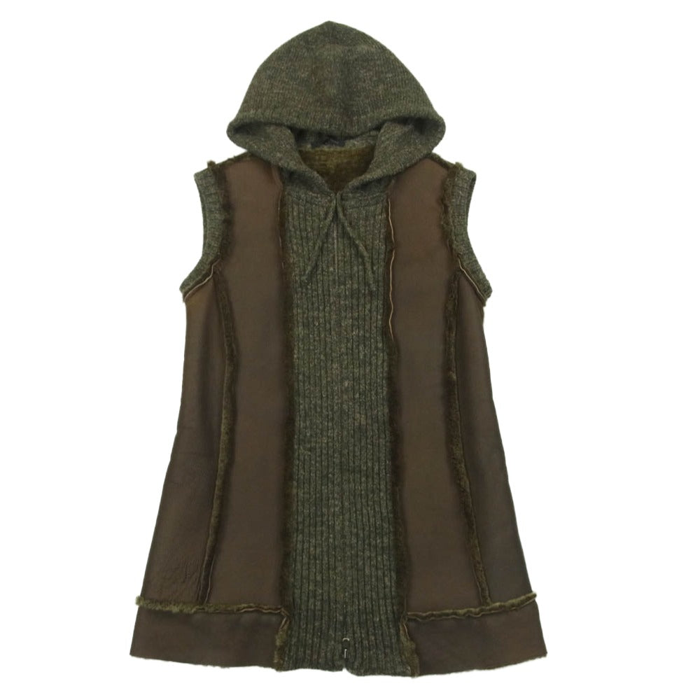 ROBERTO COLLINA ロベルトコリーナ A0399FJM688 リアルムートン ニット切替 フーデッド ベスト ブラウン系 S【中古】