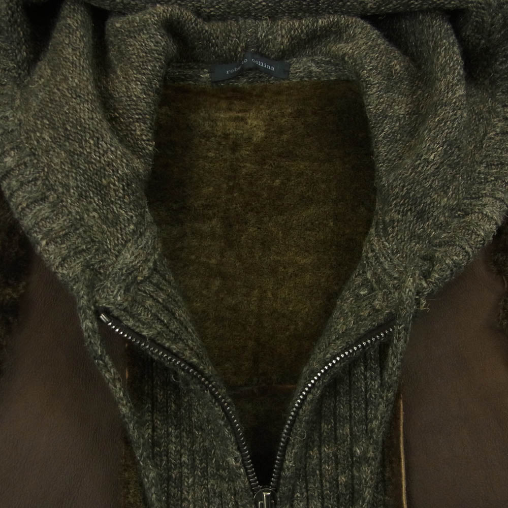 ROBERTO COLLINA ロベルトコリーナ A0399FJM688 リアルムートン ニット切替 フーデッド ベスト ブラウン系 S【中古】