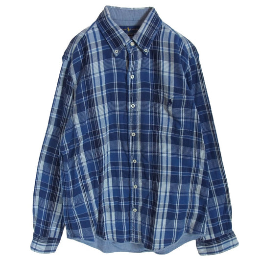 POLO RALPH LAUREN ポロ・ラルフローレン CLASSIC FIT リバーシブル チェック ガーゼ 長袖 シャツ ブルー系 M【中古】