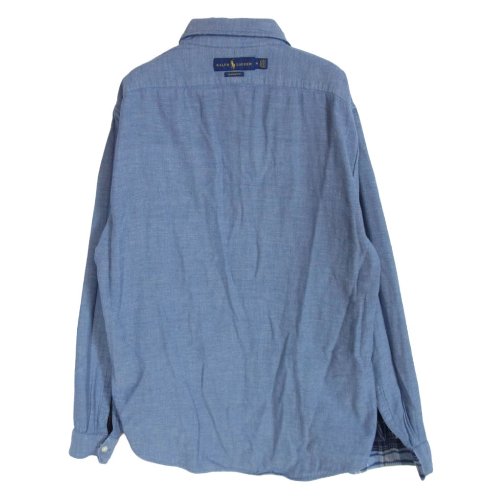 POLO RALPH LAUREN ポロ・ラルフローレン CLASSIC FIT リバーシブル チェック ガーゼ 長袖 シャツ ブルー系 M【中古】
