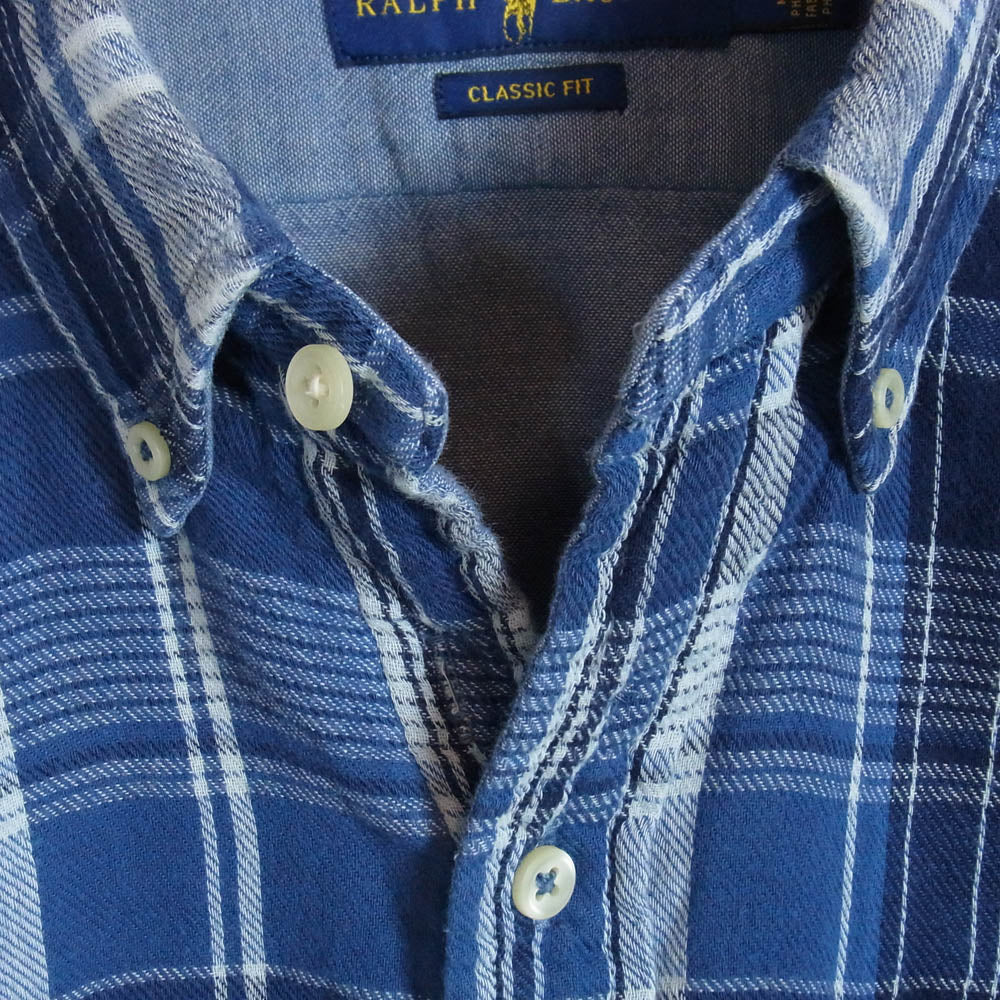 POLO RALPH LAUREN ポロ・ラルフローレン CLASSIC FIT リバーシブル チェック ガーゼ 長袖 シャツ ブルー系 M【中古】