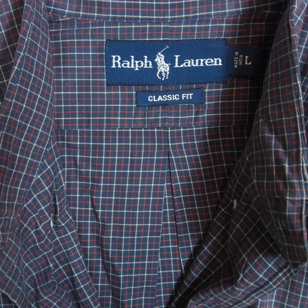 RALPH LAUREN ラルフローレン CLASSIC FIT チェック BD 長袖 シャツ ネイビー系 L【中古】
