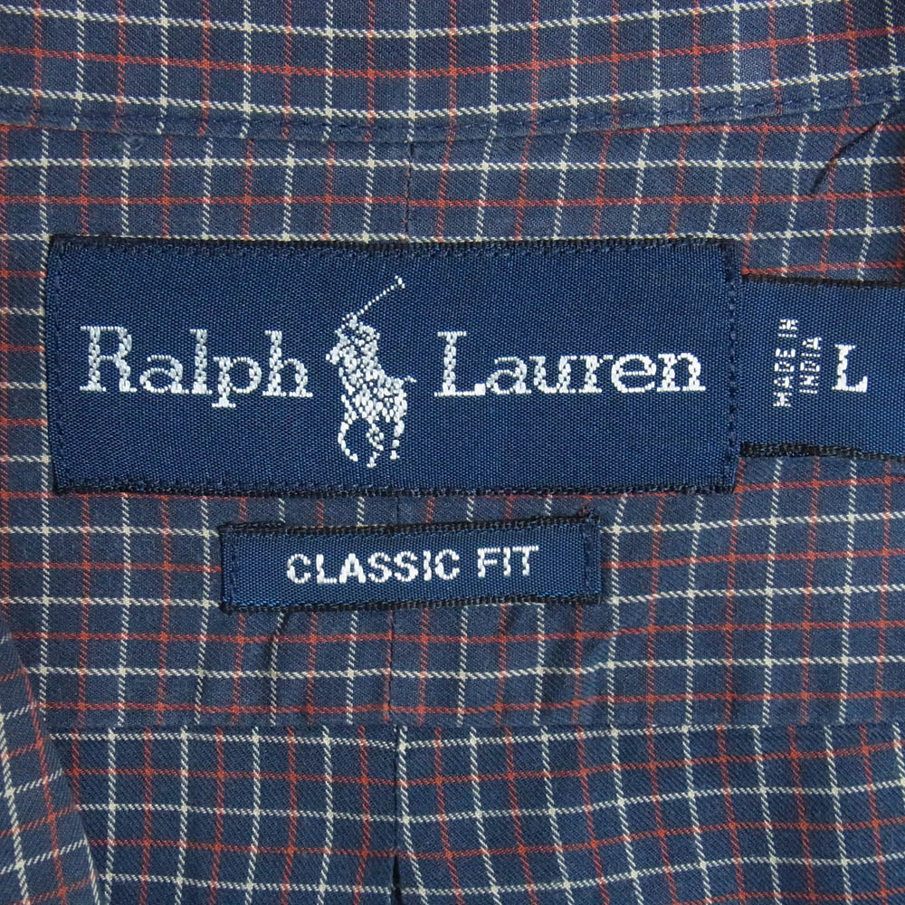 RALPH LAUREN ラルフローレン CLASSIC FIT チェック BD 長袖 シャツ ネイビー系 L【中古】