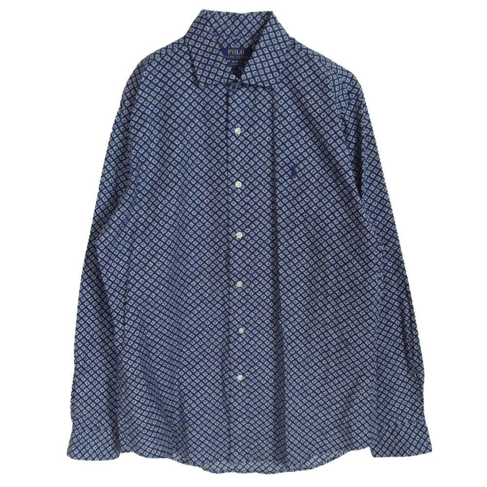 POLO RALPH LAUREN ポロ・ラルフローレン CLASSIC FIT 小紋柄 幾何学柄 ワイドカラー シャツ ネイビー系 M【中古】