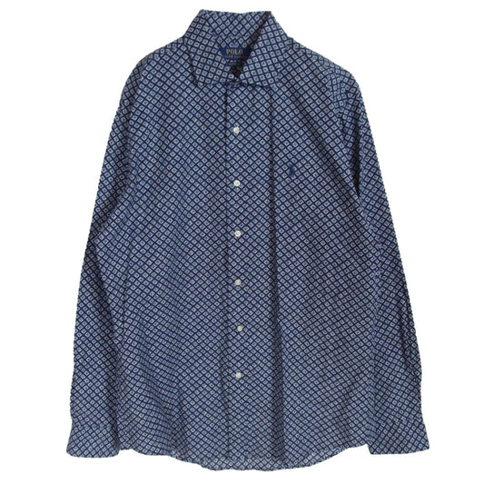 POLO RALPH LAUREN ポロ・ラルフローレン CLASSIC FIT 小紋柄 幾何学柄 ワイドカラー シャツ ネイビー系 M【中古】