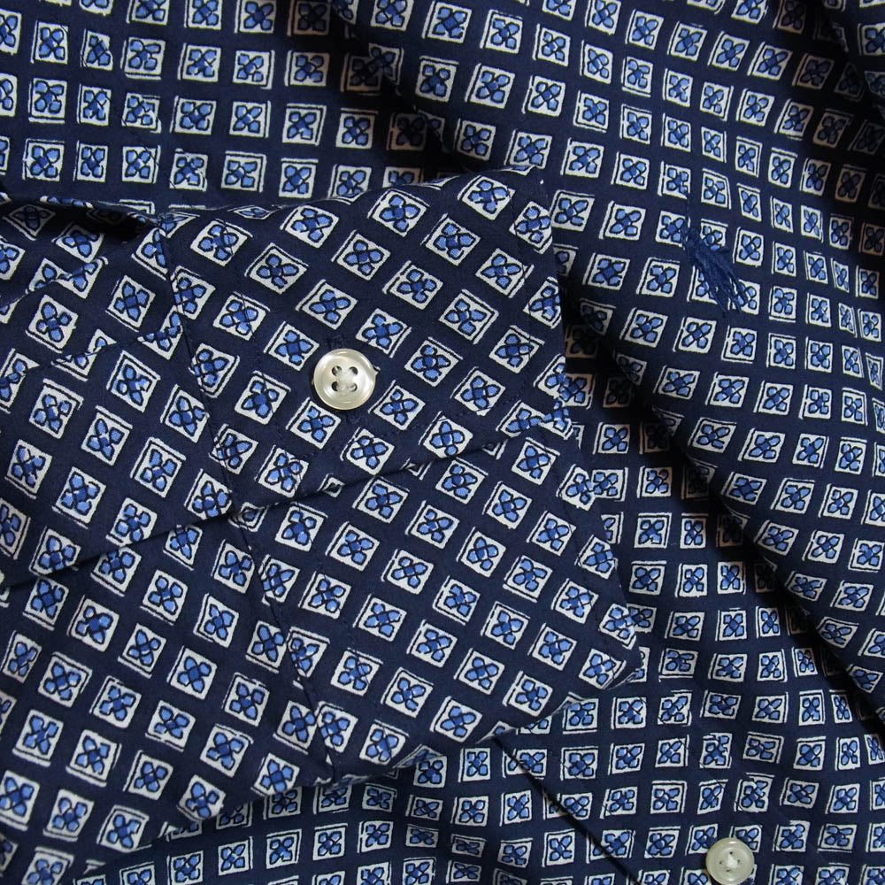 POLO RALPH LAUREN ポロ・ラルフローレン CLASSIC FIT 小紋柄 幾何学柄 ワイドカラー シャツ ネイビー系 M【中古】
