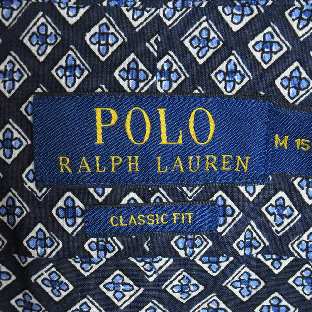 POLO RALPH LAUREN ポロ・ラルフローレン CLASSIC FIT 小紋柄 幾何学柄 ワイドカラー シャツ ネイビー系 M【中古】