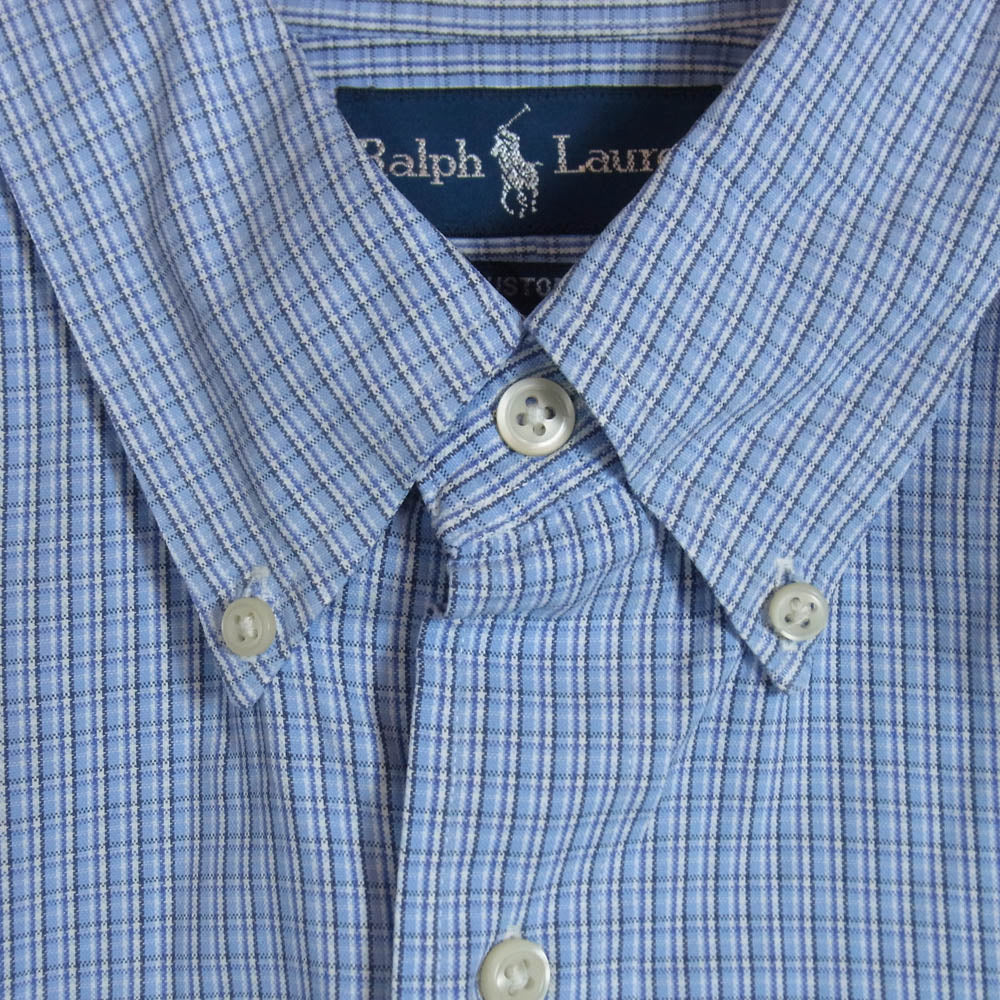 RALPH LAUREN ラルフローレン CUSTOM FIT チェック BD 長袖 シャツ ライトブルー系 M【中古】
