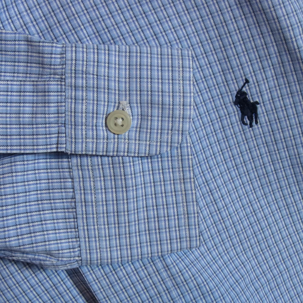 RALPH LAUREN ラルフローレン CUSTOM FIT チェック BD 長袖 シャツ ライトブルー系 M【中古】