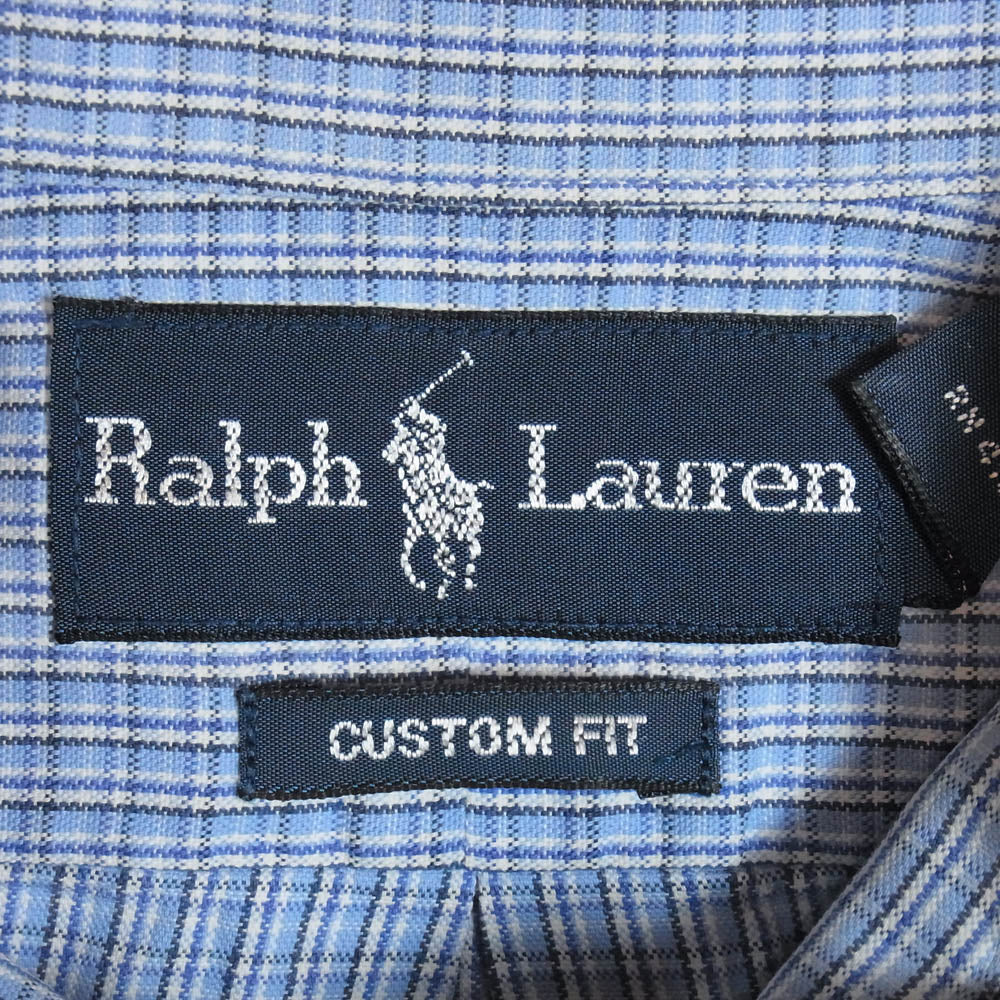 RALPH LAUREN ラルフローレン CUSTOM FIT チェック BD 長袖 シャツ ライトブルー系 M【中古】