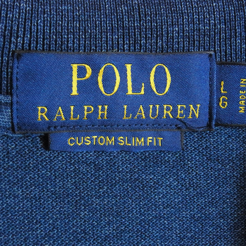 POLO RALPH LAUREN ポロ・ラルフローレン CUSTOM FIT インディゴ メッシュ 半袖 ポロシャツ ブルー系 L【中古】