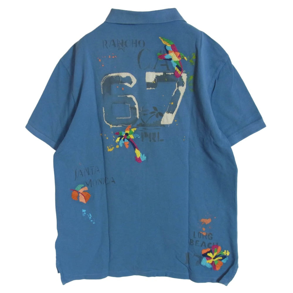POLO RALPH LAUREN ポロ・ラルフローレン CUSTOM SLIM FIT ヴィンテージ加工 トロピカル ポニー刺繍 ポロシャツ ブルー系 L【中古】