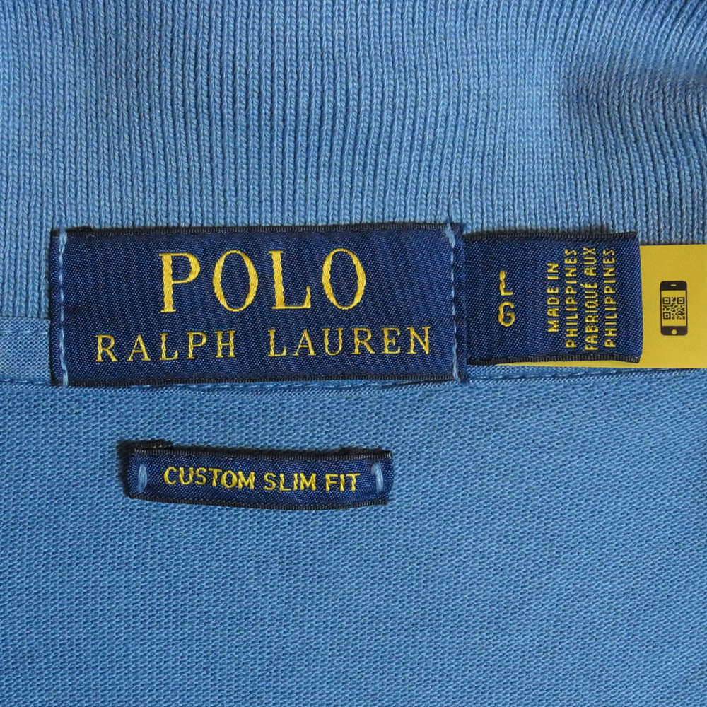 POLO RALPH LAUREN ポロ・ラルフローレン CUSTOM SLIM FIT ヴィンテージ加工 トロピカル ポニー刺繍 ポロシャツ ブルー系 L【中古】