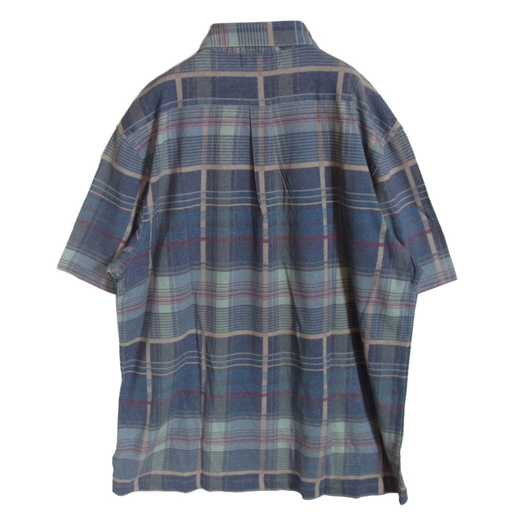 RRL ダブルアールエル 加工 チェックプリント リネン コットン カットソー 半袖 ポロシャツ ブルー系 L【中古】